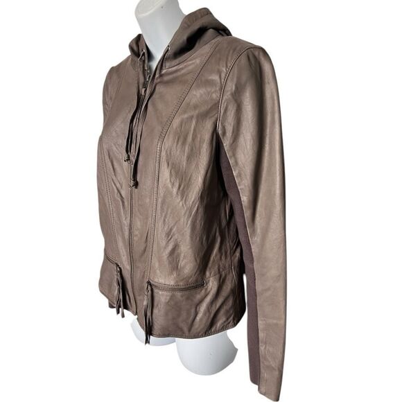 HINGE Designed In Seattle Grey 100% Leather Hooded Full Zip Jacket Size S - Picture 3 of 7